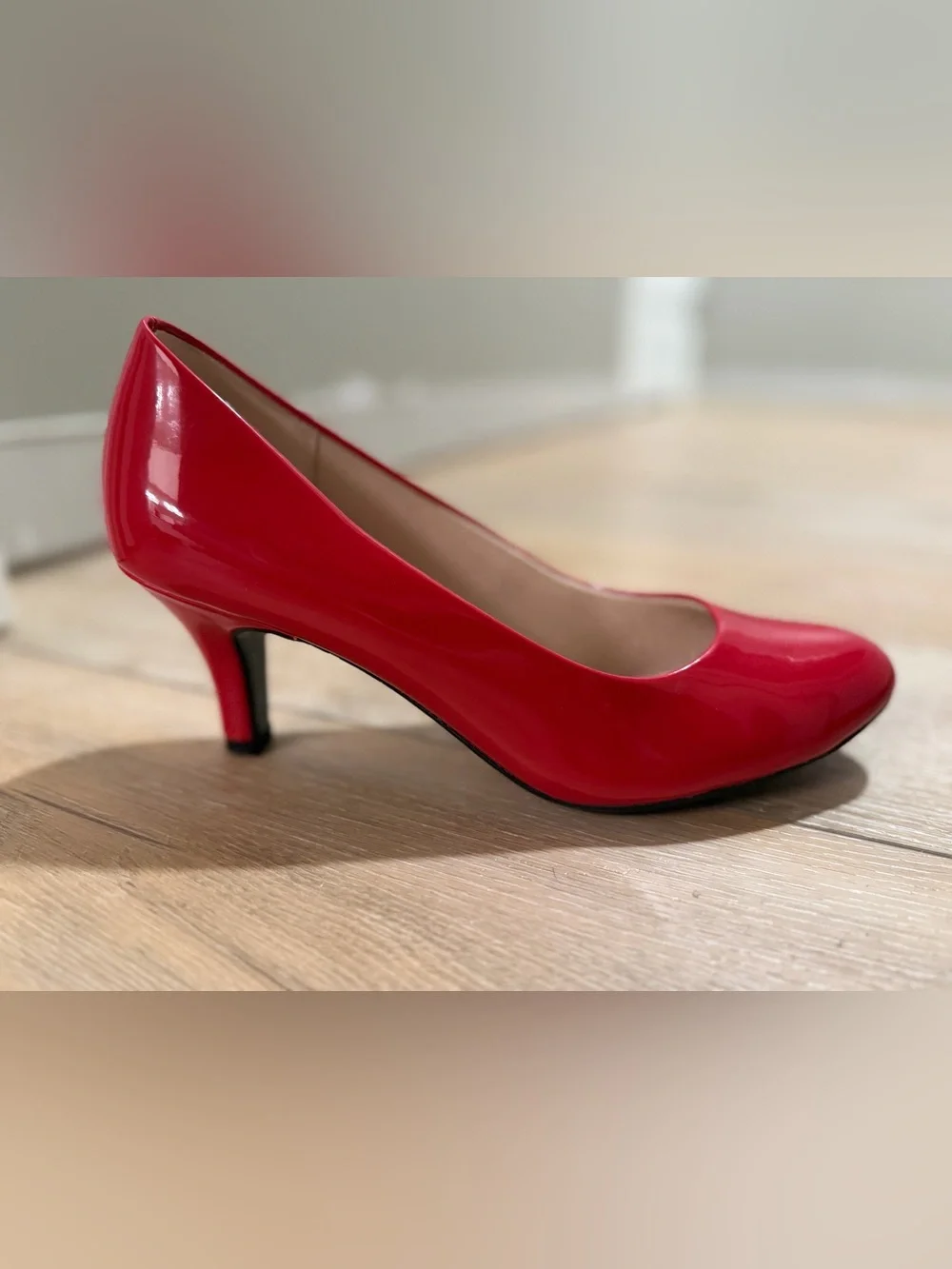 Life Stride Red Patent Round-Toe Pumps